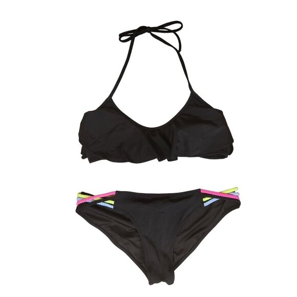 Victoria's Secret Black Neon Colored 2 Piece Bikini Swimsuit Women's M - Picture 1 of 11